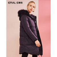 ERAL/艾莱依O2O冬装2018新款时尚连帽大毛领羽绒服女外套 酒红 180/100A/XXXL