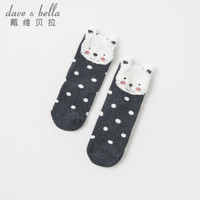 davebella戴维贝拉春季新款儿童女童中筒袜 婴儿宝宝卡通袜子 圆点小熊 17CM（约7-9岁 建议脚长18-20cm）
