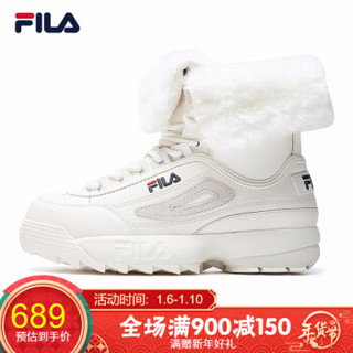 1FILA 斐乐 DISRUPTOR SHEARLING女子雪地靴加绒保暖老爹鞋 奶白-GD 38.5