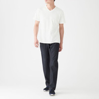 無印良品 MUJI 無印良品 男式 印度棉粗细不均棉线 V领短袖T恤 米白色 M