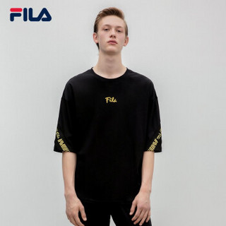 1FILA 斐乐官方 男子针织短袖衫 2019秋季新款宽松短袖T男上装 正黑色-BK 175/96A/L