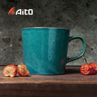 爱陶（AITO）美浓烧日本原产进口日式马克杯办公室咖啡杯子茶杯陶瓷杯320ML 摩登色马克杯（绿色）