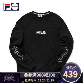 FILA FUSION 斐乐 男子卫衣 2019秋季新款经典LOGO印花套头卫衣男 深黑-BK 175/96A/L