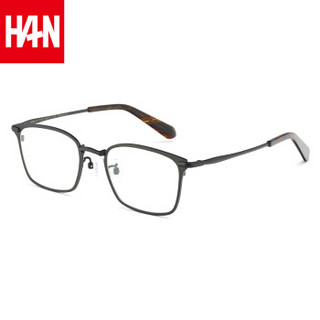 汉（HAN）纯钛近视眼镜框架男女款 防蓝光辐射电脑护目镜 43003 黑色 配1.60非球面防蓝光镜片(200-600度)