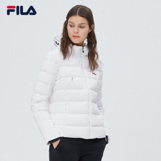 FILA 斐乐官方 女子连帽羽绒服 2019冬季新款运动时尚简约保暖梭织羽绒服 标准白-WT 160/80A/S