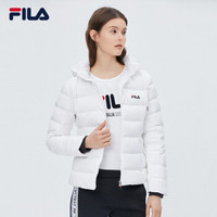 FILA 斐乐官方 女子连帽羽绒服 2019冬季新款运动时尚简约保暖梭织羽绒服 标准白-WT 160/80A/S