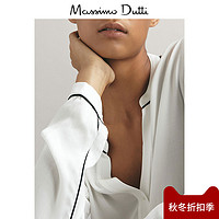  Massimo Dutti 06870874251 女士撞色滚边拼接T恤  (L、灰白色)