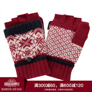 无印良品 MUJI 羊毛混纺 可作连指手套的 雪花图案半指手套 深紫红色 M