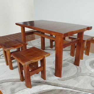 木巴 CZ135+2DZ014+DZ015 原生态实木餐桌椅组合