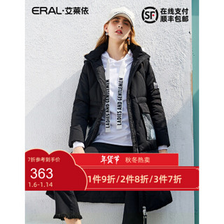 ERAL/艾莱依2018新款韩版宽松长袖中长款羽绒服女百搭 黑色 165/88A/L