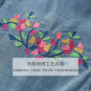 davebella戴维贝拉2019秋装新款女童刺绣连体衣 婴幼儿女宝宝爬服 牛仔蓝 90cm(3Y（建议身高80-90cm）)