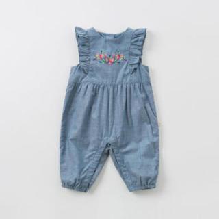 davebella戴维贝拉2019秋装新款女童刺绣连体衣 婴幼儿女宝宝爬服 牛仔蓝 90cm(3Y（建议身高80-90cm）)