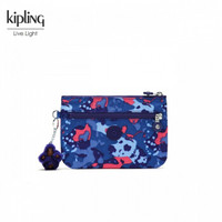 Kipling凯浦林女包新款K70716长款休闲印花零钱包 蓝色迷彩狗印花