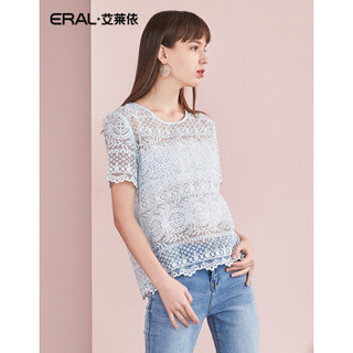 ERAL 艾莱依 韩版圆领短款女夏季短袖雪纺衫新款上衣ERAL31029-EXAB 薄荷绿 L