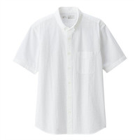 無印良品 MUJI  男式 新疆棉泡泡纱 纽扣领短袖衬衫 白色 M