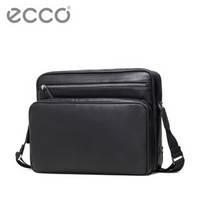 ECCO爱步时尚休闲个性电脑包 纯色牛皮精致耐用单肩斜挎包 黑色910423490000