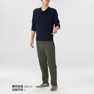 无印良品 MUJI 男式 美利奴羊毛高针距 V领毛衣 深海军蓝 M