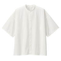 無印良品 MUJI 無印良品  Labo 男女通用 棉平纹 立领短袖衬衫 米白色 S-M