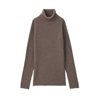 無印良品 無印良品 MUJI 女式 减轻颈部刺痛感 宽罗纹 高领毛衣 深咖啡色 S