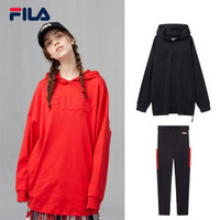 FILA 斐乐官方 女子套装2019秋季新款连帽卫衣紧身长裤女休闲套装 传奇蓝+传奇蓝 165/84A/M