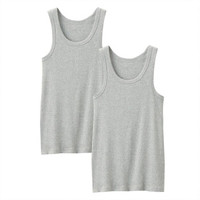 无印良品 無印良品 MUJI 男式 无侧缝粗罗纹编织 背心 2件装 灰色 L
