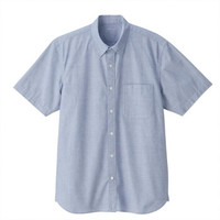 無印良品 MUJI 無印良品  男式 新疆棉水洗平纹 短袖衬衫 蓝色 L