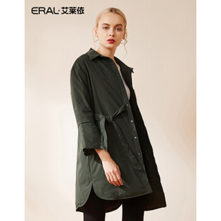 ERAL/艾莱依2018冬季新款衬衫式修身羽绒服女中长款 橄榄绿 155/80A/S