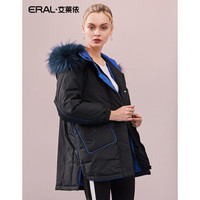 ERAL/艾莱依女装2018新款秋冬时尚大毛领休闲羽绒服女 黑色 165/88A/L