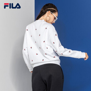 FILA（斐乐） W系列女装套头卫衣女冬季新款舒适简约满印时尚针织套头衫女（加绒） 标准白-WT 170/88A/L