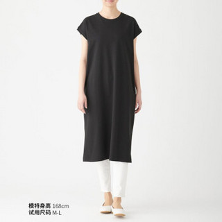 无印良品 MUJI 女式 粗棉线 天竺编织 法国袖连衣裙 深灰色 M-L