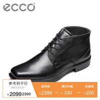 ECCO爱步 英伦时尚商务正装男士系带方头皮鞋 缓震舒适柔软透气短筒鞋 翰斯623554 黑色11001 44
