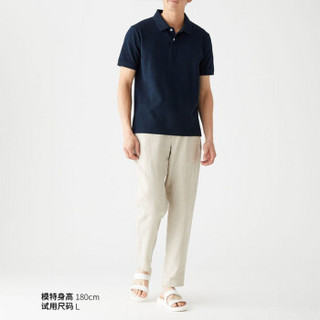 无印良品 MUJI 男式 新疆棉珠地网眼编织 短袖POLO衫 黑色 L