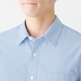 无印良品 MUJI 男式 新疆棉 水洗平纹 双重格子衬衫 蓝色 M