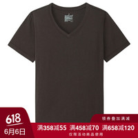 無印良品 MUJI 無印良品 女式 棉V领短袖T恤 深棕色 XS