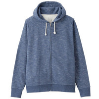 無印良品 MUJI 無印良品 男式 粗细不均棉纱毛圈 拉链连帽衫 海军蓝 L