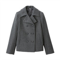 无印良品 無印良品 MUJI 女式 法国羊毛混 双排扣短大衣 炭灰色 S