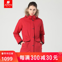 君羽户外羽绒服女中长加厚防风保暖鹅绒服  800蓬 加拿大风格工装 羽绒连帽三层 韩版 宝石红 2XL