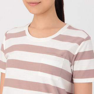 無印良品 MUJI 無印良品  女式 粗细不均棉线圆领短袖T恤 烟熏粉色X图案 M