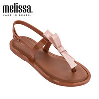 Melissa2019春夏SlimSandal平底一字蝴蝶结拼色简约甜美凉鞋女 棕色/亮粉色 7