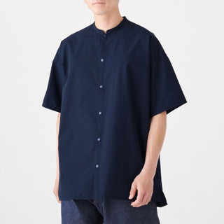 无印良品 MUJI Labo 男女通用 棉平纹 立领短袖长衫 海军蓝 L-XL