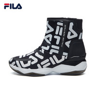 FILA 斐乐官方 女高帮休闲鞋W系列 Modern Chic-FMC系列 黑色/标准白-BW 37.5