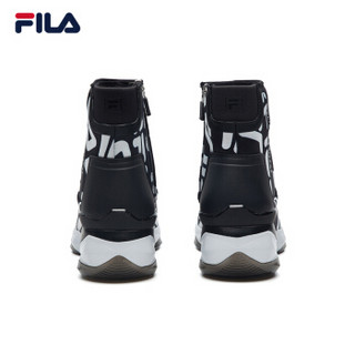 FILA 斐乐官方 女高帮休闲鞋W系列 Modern Chic-FMC系列 黑色/标准白-BW 37.5