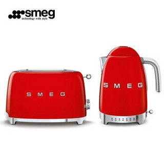 SMEG斯麦格 意大利进口复古 两片式烤面包机TSF01 智能温控电水壶KLF04 红色两件套装 红色