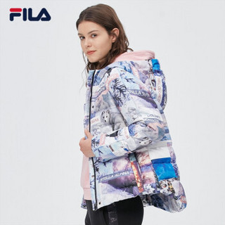 FILA 斐乐官方 女子羽绒服 2019冬季新款运动宽松满印羽绒服 满印-PU 165/84A/M