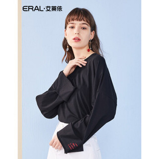 ERAL/艾莱依商场同款长袖t恤女2020夏季新款韩版上衣女601823066 黑色 M