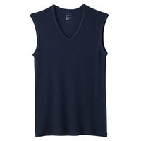 无印良品 無印良品 MUJI 男式 棉混抽褶罗纹凉爽V领无袖衫 深蓝色 S