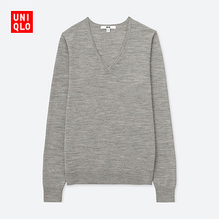 UNIQLO 优衣库  408710 女士纯羊毛针织衫 (烟灰色、XL)