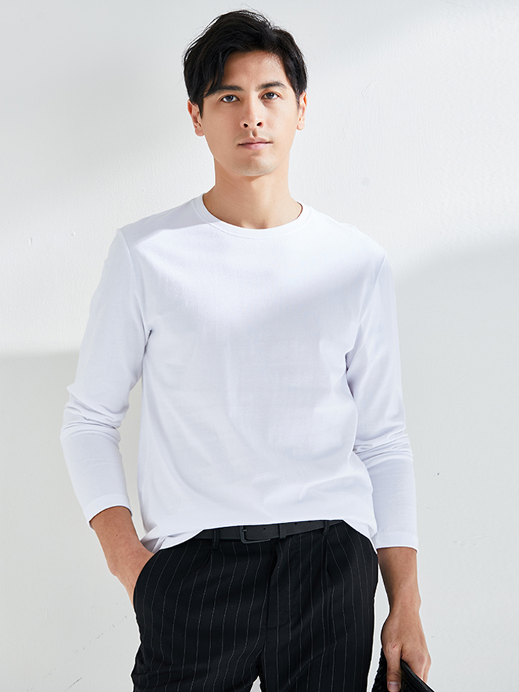 棉先生长袖t恤男纯棉冬季纯色圆领休闲长袖体恤男士打底衫秋冬款3件