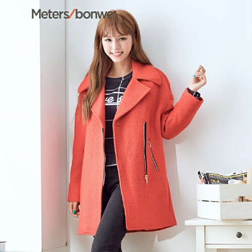 Meters bonwe 美特斯邦威 239806 女士羊毛混纺大衣 红色组 160/84A