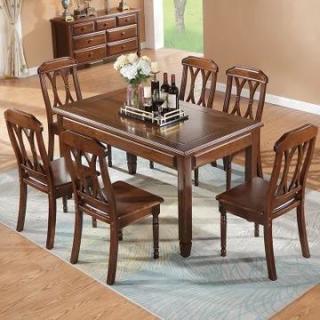 商品丰圆藤木 全北美鹅掌楸木餐桌椅组合(胡桃色 一桌四椅)